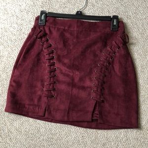 Maroon suede material skirt